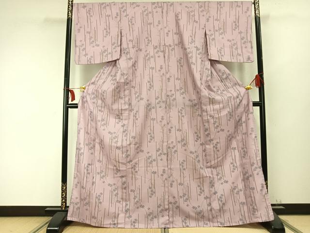 平和屋着物▽小紋　単衣　草花文　洗える着物　AABC0284fy