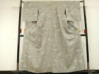 平和屋着物▽古志紬　室町加納別誂　単衣　草花文　反端付き　正絹　逸品　AABC0286fy