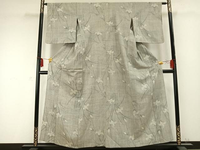 平和屋着物▽古志紬　室町加納別誂　単衣　草花文　反端付き　正絹　逸品　AABC0286fy