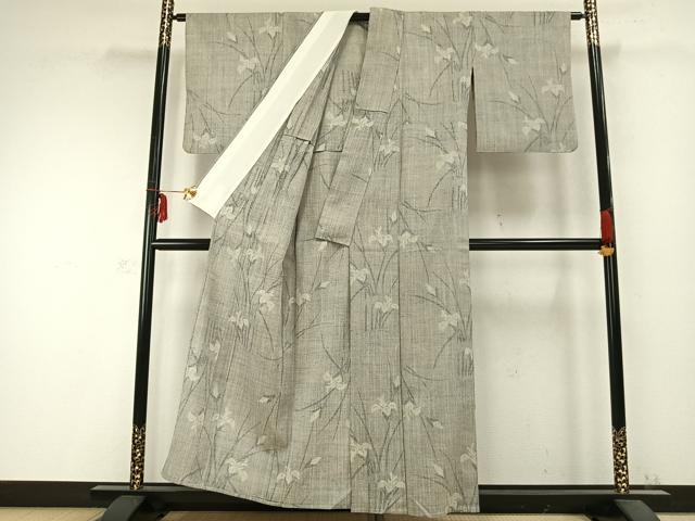平和屋着物▽古志紬　室町加納別誂　単衣　草花文　反端付き　正絹　逸品　AABC0286fy