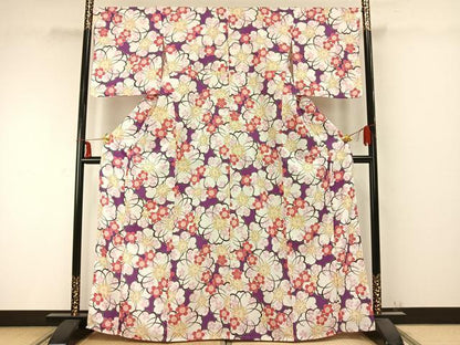 平和屋着物▽リョウコキクチ Ryoko Kikuchi 小紋 単衣 花尽くし 洗える着物 AABC0290fy