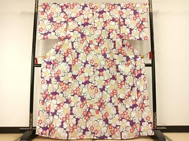 平和屋着物▽リョウコキクチ Ryoko Kikuchi 小紋 単衣 花尽くし 洗える着物 AABC0290fy