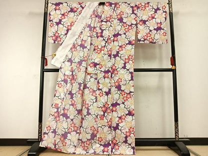 平和屋着物▽リョウコキクチ Ryoko Kikuchi 小紋 単衣 花尽くし 洗える着物 AABC0290fy