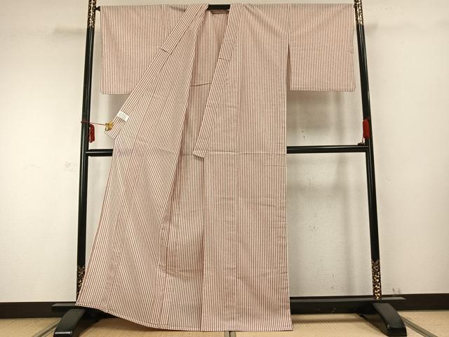 平和屋着物▽小紋 単衣 縞 洗える着物 AABC0294fy
