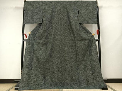 平和屋着物▽江戸小紋 単衣 器物文 黒地 ロング丈 洗える着物 AABC0296fy