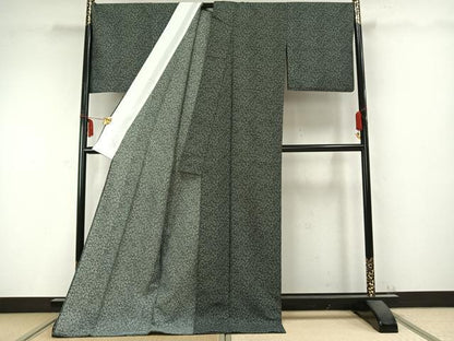 平和屋着物▽江戸小紋 単衣 器物文 黒地 ロング丈 洗える着物 AABC0296fy
