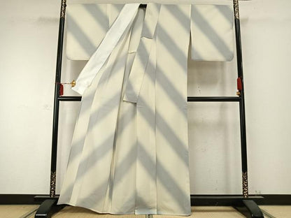 平和屋着物▽小紋 単衣 斜縞 夢工房 洗える着物 AABC0298fy