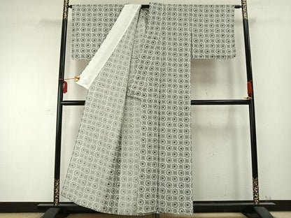 平和屋着物▽小紋 単衣 花鳥文 洗える着物 未使用 AABC0299fy