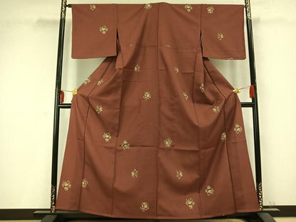 平和屋着物▽小紋 単衣 草花文 洗える着物 未使用 AABC0301fy