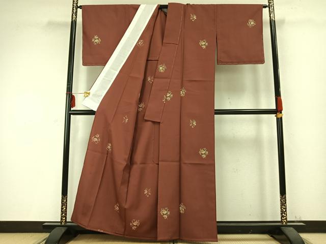 平和屋着物▽小紋 単衣 草花文 洗える着物 未使用 AABC0301fy