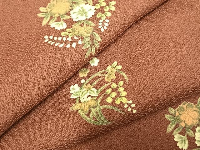 平和屋着物▽小紋 単衣 草花文 洗える着物 未使用 AABC0301fy
