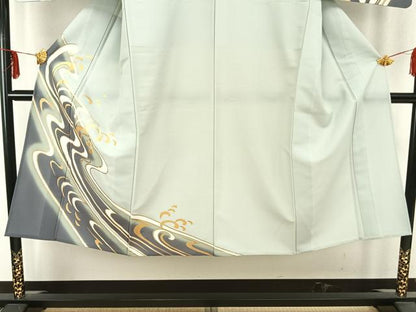 平和屋着物▽男性 訪問着 単衣 流水文 暈し染め 金彩 洗える着物 AABC0303fy