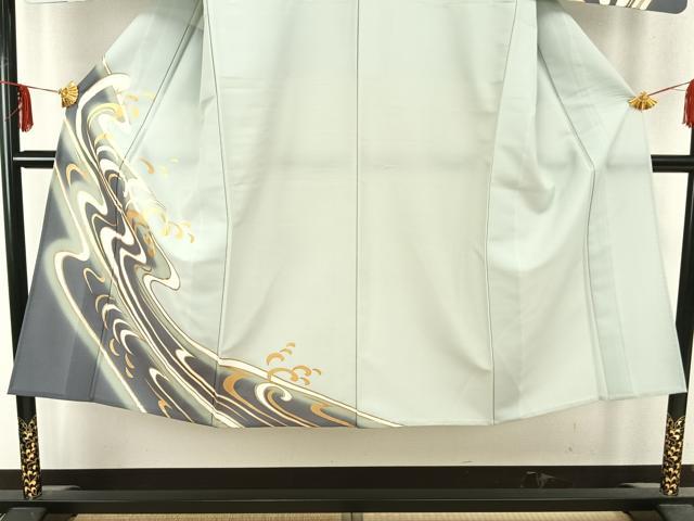 平和屋着物▽男性 訪問着 単衣 流水文 暈し染め 金彩 洗える着物 AABC0303fy