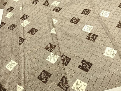 平和屋着物▽上質な紬　単衣　菱文　正絹　逸品　AABC0311fy
