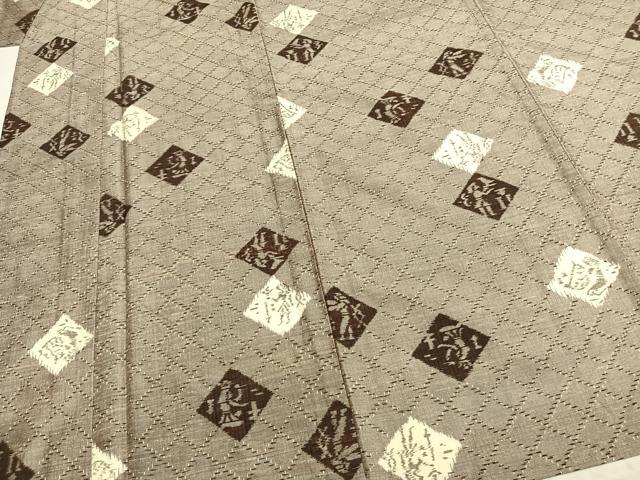 平和屋着物▽上質な紬　単衣　菱文　正絹　逸品　AABC0311fy