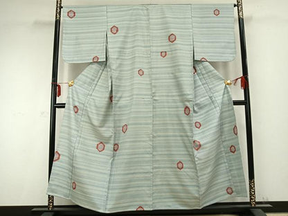 平和屋着物▽上質な小紋 単衣 亀甲文様 正絹 逸品 AABC0314fy