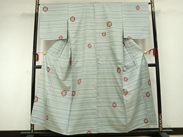 平和屋着物▽上質な小紋 単衣 亀甲文様 正絹 逸品 AABC0314fy