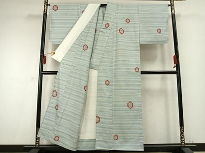 平和屋着物▽上質な小紋 単衣 亀甲文様 正絹 逸品 AABC0314fy