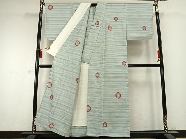 平和屋着物▽上質な小紋 単衣 亀甲文様 正絹 逸品 AABC0314fy