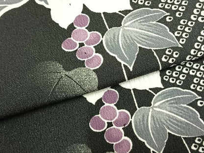 平和屋着物▽小紋 単衣 蔦の葉葡萄文 洗える着物 AABC0315fy