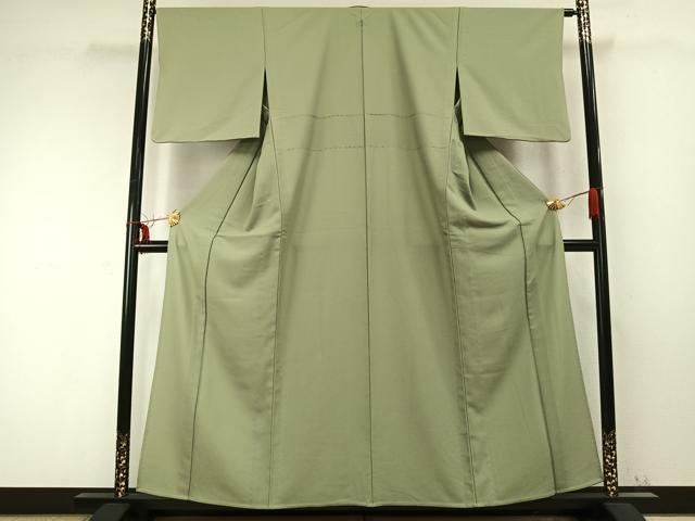 平和屋着物▽色無地　単衣　若葉色　洗える着物　AABC0317fy