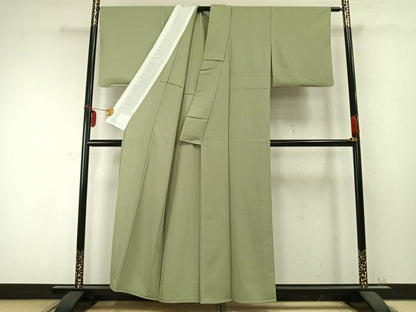 平和屋着物▽色無地　単衣　若葉色　洗える着物　AABC0317fy