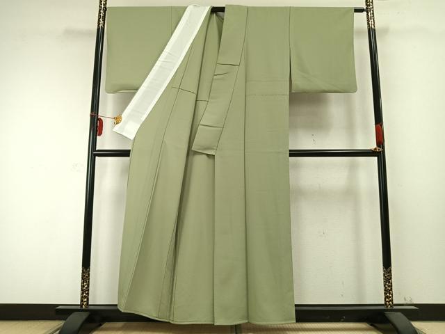 平和屋着物▽色無地　単衣　若葉色　洗える着物　AABC0317fy