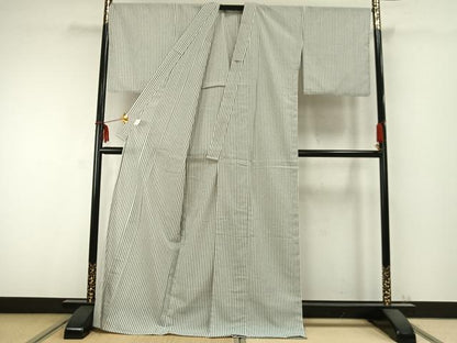 平和屋着物▽小紋 単衣 縞 ロング丈 洗える着物 AABC0319fy
