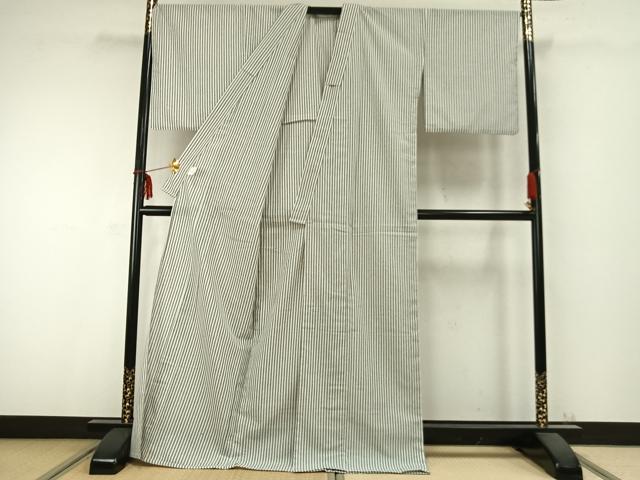 平和屋着物▽小紋 単衣 縞 ロング丈 洗える着物 AABC0319fy