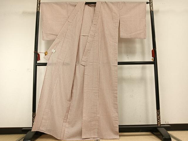 平和屋着物▽小紋 単衣 縞 洗える着物 AABC0320fy