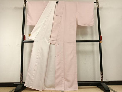 平和屋着物▽江戸小紋 単衣 万筋 ピンク色×白色 洗える着物 AABC0321fy