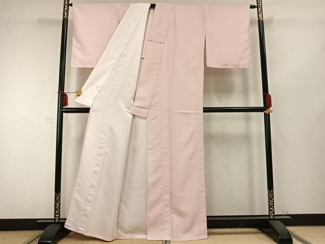 平和屋着物▽江戸小紋 単衣 万筋 ピンク色×白色 洗える着物 AABC0321fy