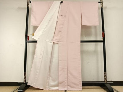平和屋着物▽江戸小紋 単衣 万筋 ピンク色×白色 洗える着物 AABC0324fy