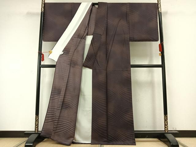 平和屋着物▽上質な小紋 単衣 霞文 正絹 逸品 未使用 AABC0327fy