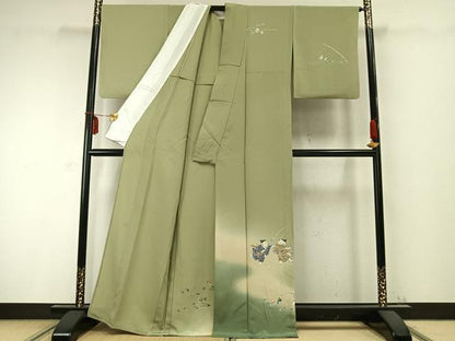 平和屋着物▽訪問着 単衣 作家物 人物文 暈し染め 正絹 逸品 AABC0330fy