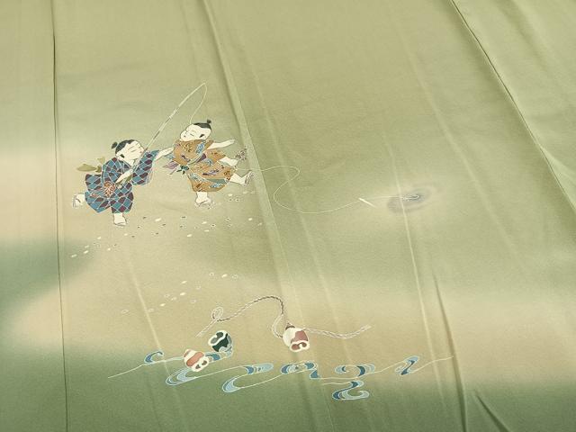 平和屋着物▽訪問着 単衣 作家物 人物文 暈し染め 正絹 逸品 AABC0330fy