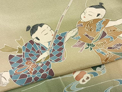 平和屋着物▽訪問着 単衣 作家物 人物文 暈し染め 正絹 逸品 AABC0330fy