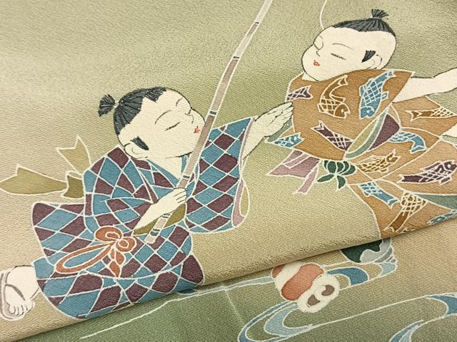 平和屋着物▽訪問着 単衣 作家物 人物文 暈し染め 正絹 逸品 AABC0330fy