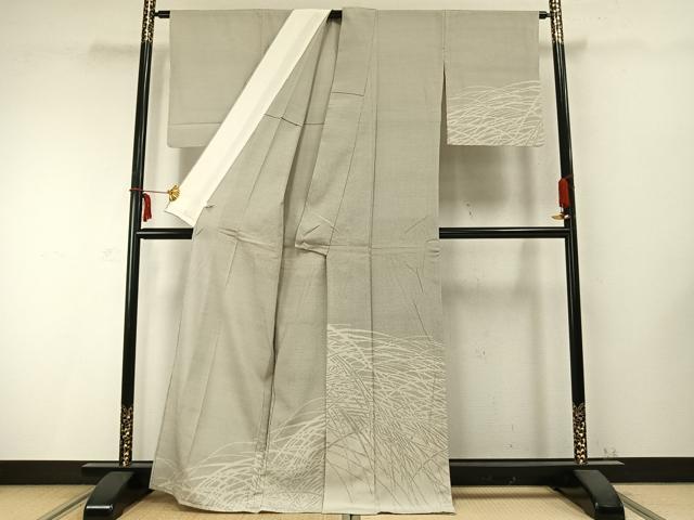 平和屋着物▽本塩沢 訪問着 単衣 草葉文 正絹 逸品 AABC0332fy