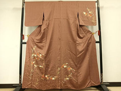 平和屋着物▽訪問着 単衣 草花文 金彩 正絹 逸品 AABC0336fy