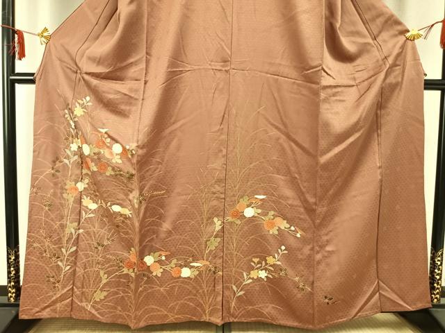 平和屋着物▽訪問着 単衣 草花文 金彩 正絹 逸品 AABC0336fy