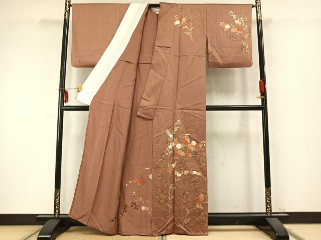 平和屋着物▽訪問着 単衣 草花文 金彩 正絹 逸品 AABC0336fy