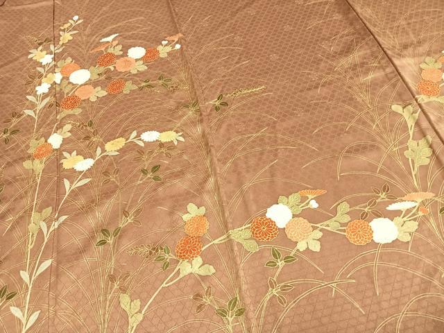 平和屋着物▽訪問着 単衣 草花文 金彩 正絹 逸品 AABC0336fy