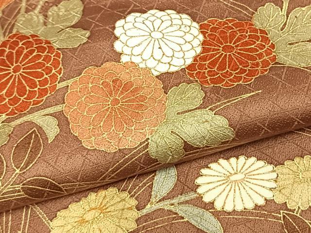 平和屋着物▽訪問着 単衣 草花文 金彩 正絹 逸品 AABC0336fy