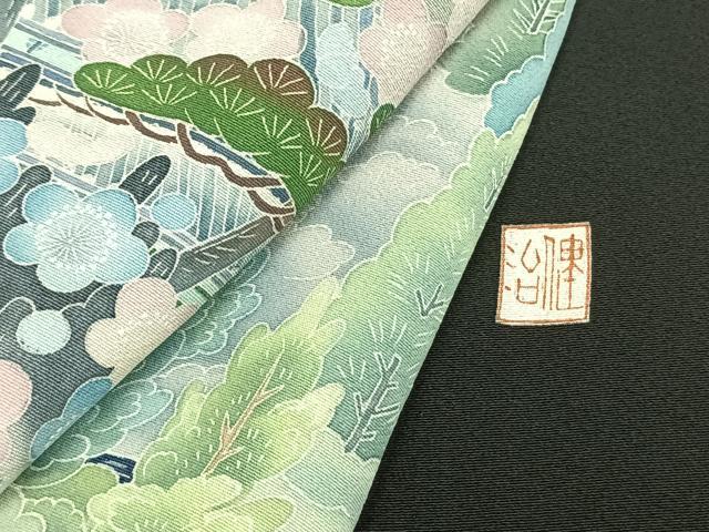 平和屋着物▽本加賀友禅作家 毎田健治 黒留袖 単衣 風景花文 暈し染め 正絹 逸品 AABC0337fy