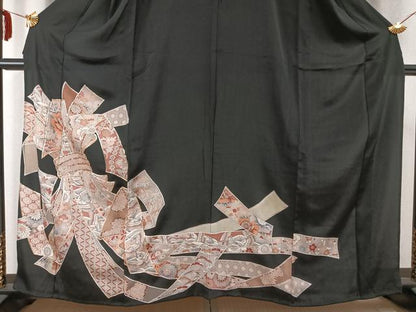 平和屋着物▽豪華黒留袖　単衣　駒刺繍　束ね熨斗文　金彩　正絹　逸品　AABC0340fy