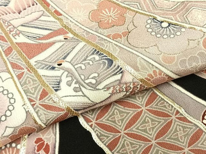 平和屋着物▽豪華黒留袖　単衣　駒刺繍　束ね熨斗文　金彩　正絹　逸品　AABC0340fy