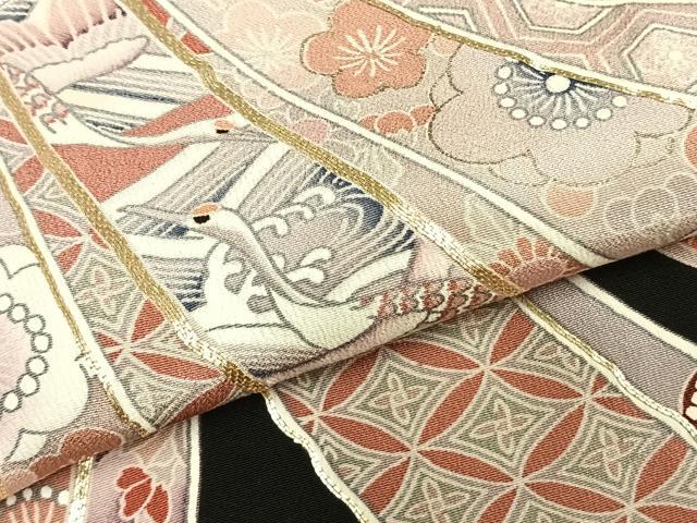 平和屋着物▽豪華黒留袖　単衣　駒刺繍　束ね熨斗文　金彩　正絹　逸品　AABC0340fy