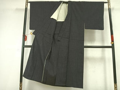 平和屋着物▽男性　紬　単衣　縞　正絹　逸品　AABC0341fy
