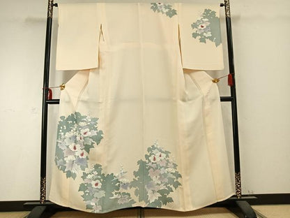 平和屋着物▽訪問着 単衣 草花文 正絹 逸品 AABC0342fy